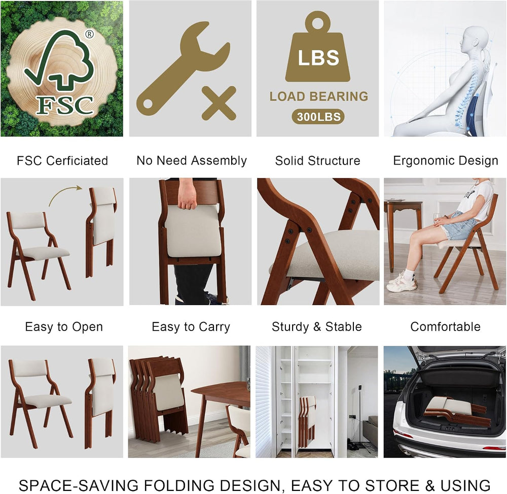 Ball & Cast Upholstered Folding Chairs Set of 2,with Padded Seat,Wooden P...
