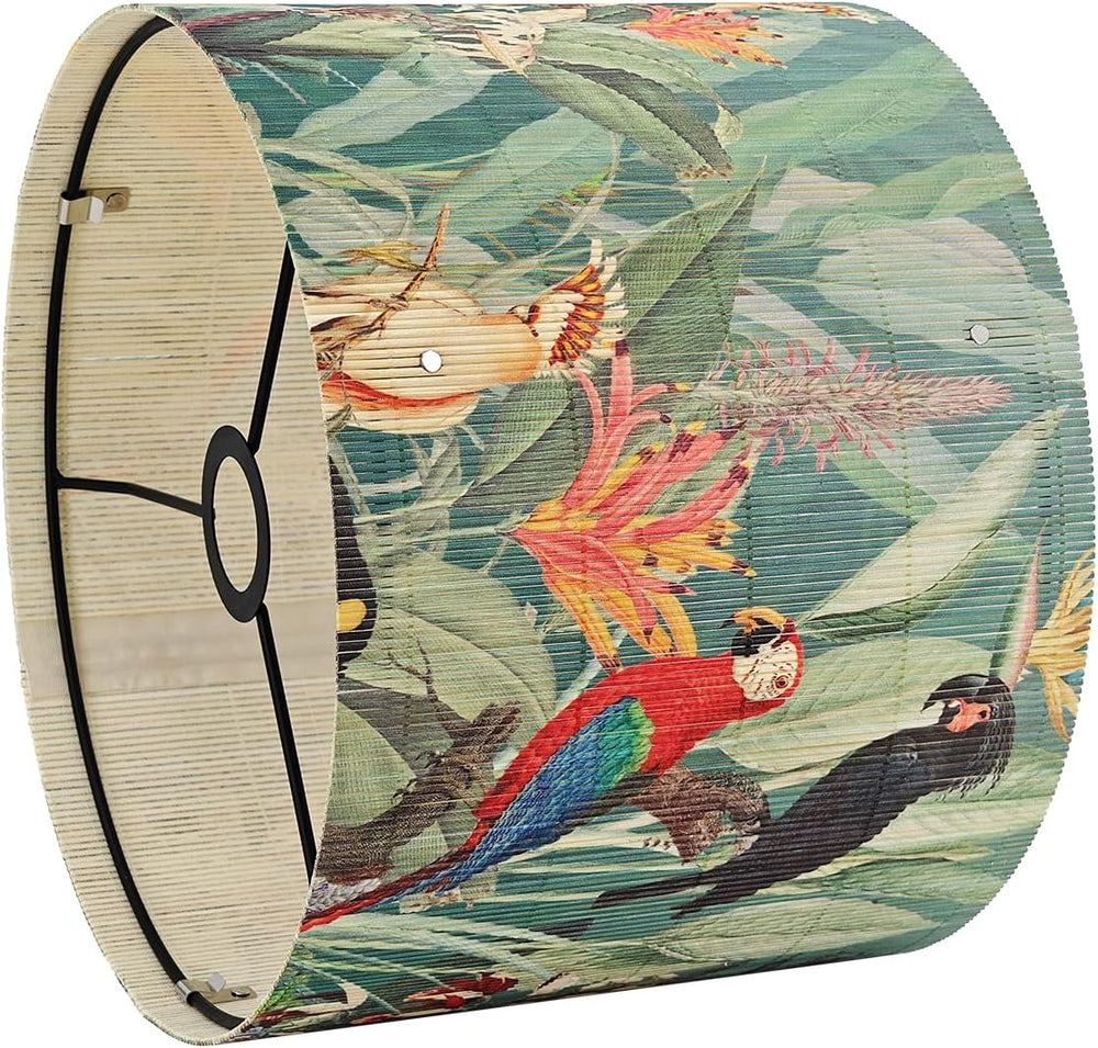 Rustic Vintage lamp shade Bamboo Material Tropical Floral 11.8x9Inch
