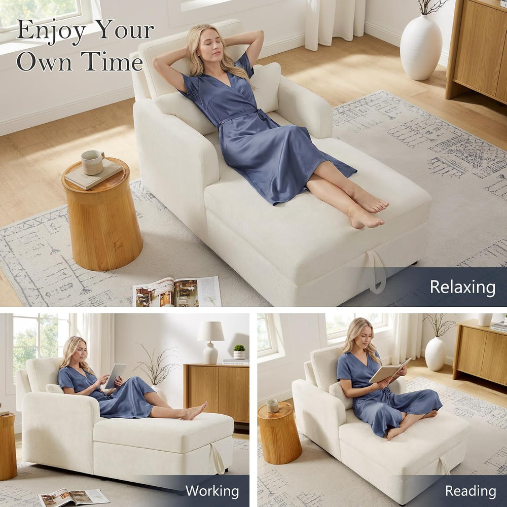 63.8" Oversized Chaise Lounge Chair with Storage, Chenille Beige