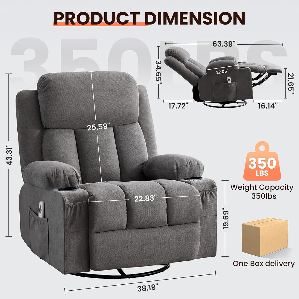 MAHOMICO Swivel Rocker Recliner Chair with Vibration Massage and Heat for Liv...