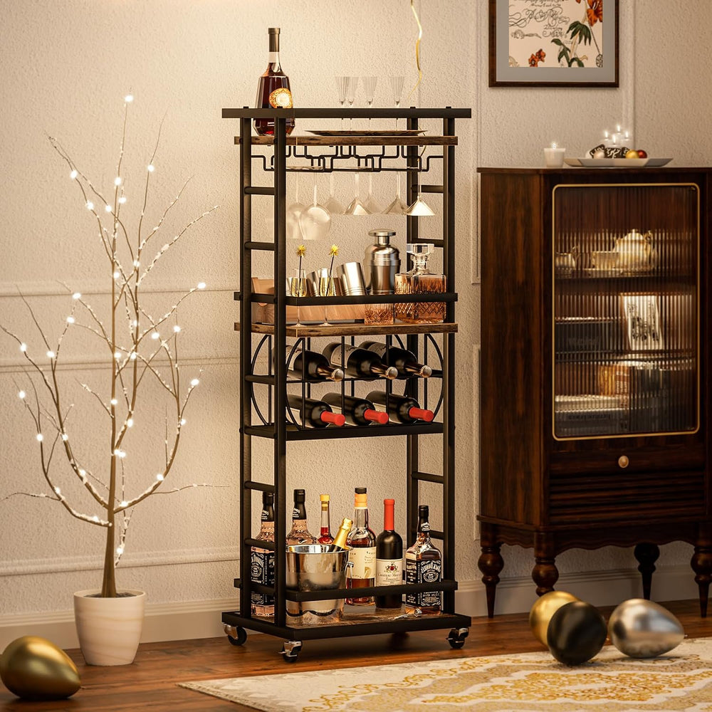 4 Tier Bar Cart for Home with Wheels,Home Bar Serving Cart, Rolling Mini Wine...
