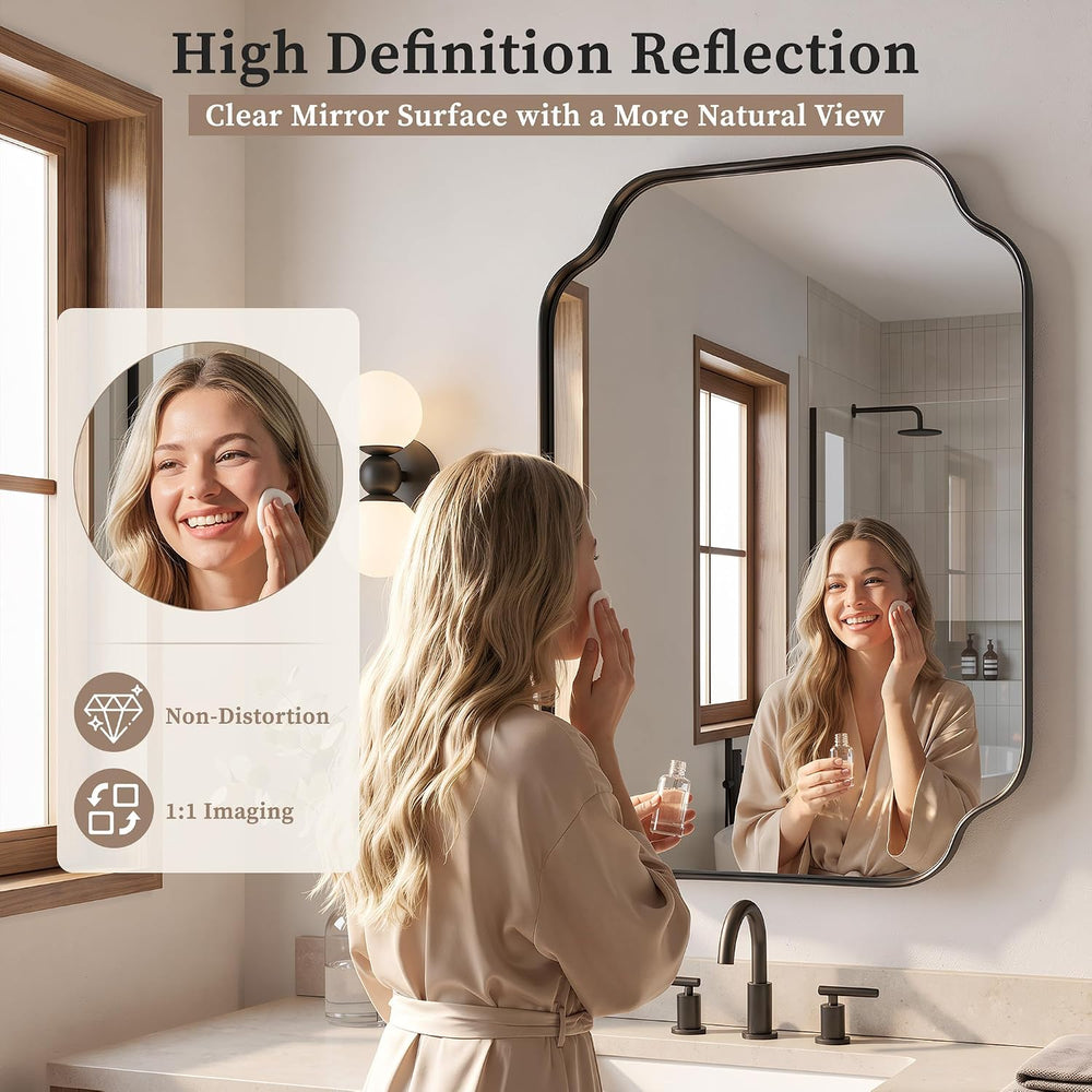 Suidia 30"x36" Bathroom Mirror for Wall, Scalloped Vanity Mirror, B...