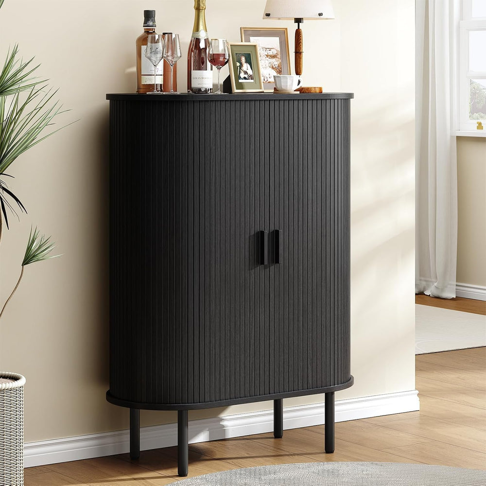 ONBRILL 44" Tall Sideboard Storage Buffet Cabinet with Sliding Door, Black