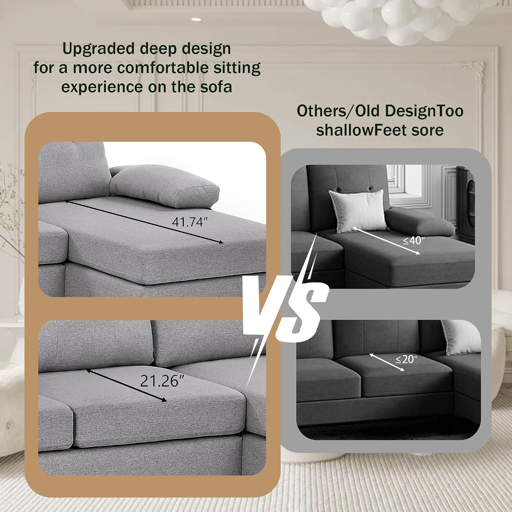 Sectional Couches for Living Room, Modern Linen Fibre U Shaped Sofa Couch wit...