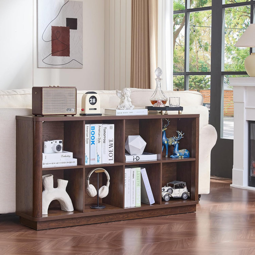 Joaxswe 8 Cube Bookcase, 52" Long Horizontal Book Shelf w/Curved Edge, F...