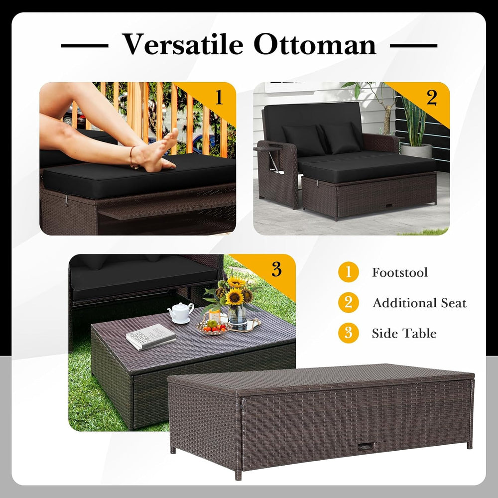 Tangkula 2-Person Patio Rattan Daybed with 4-Level Adjustable Backrest
