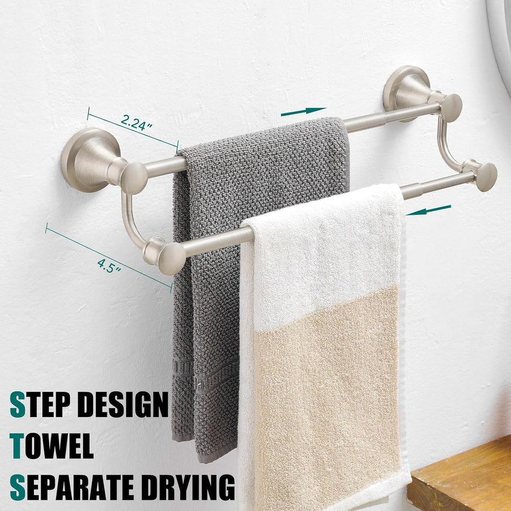 Hoimpro Double Towel Bar Towel Rack for Bathroom Wall Mount Brushed Nickel