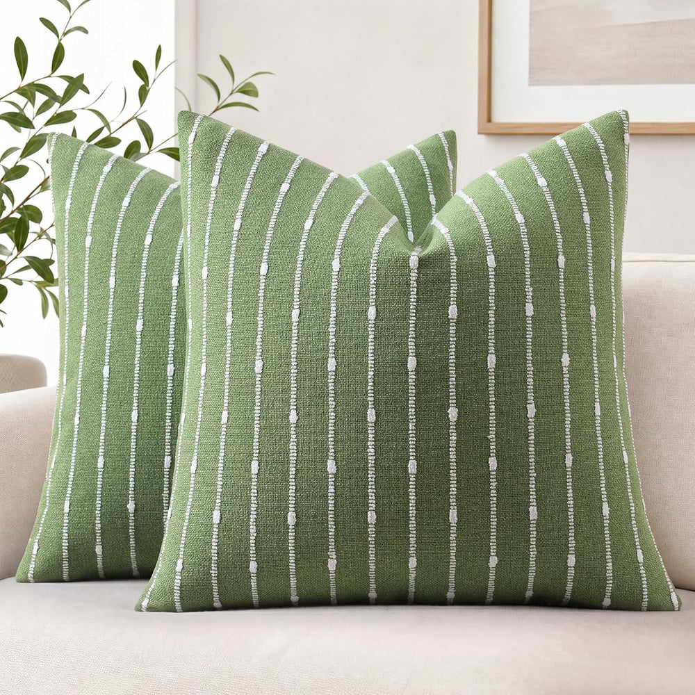 decorUhome Striped Decorative Throw Pillow Covers 22x22 Set of 2, Green