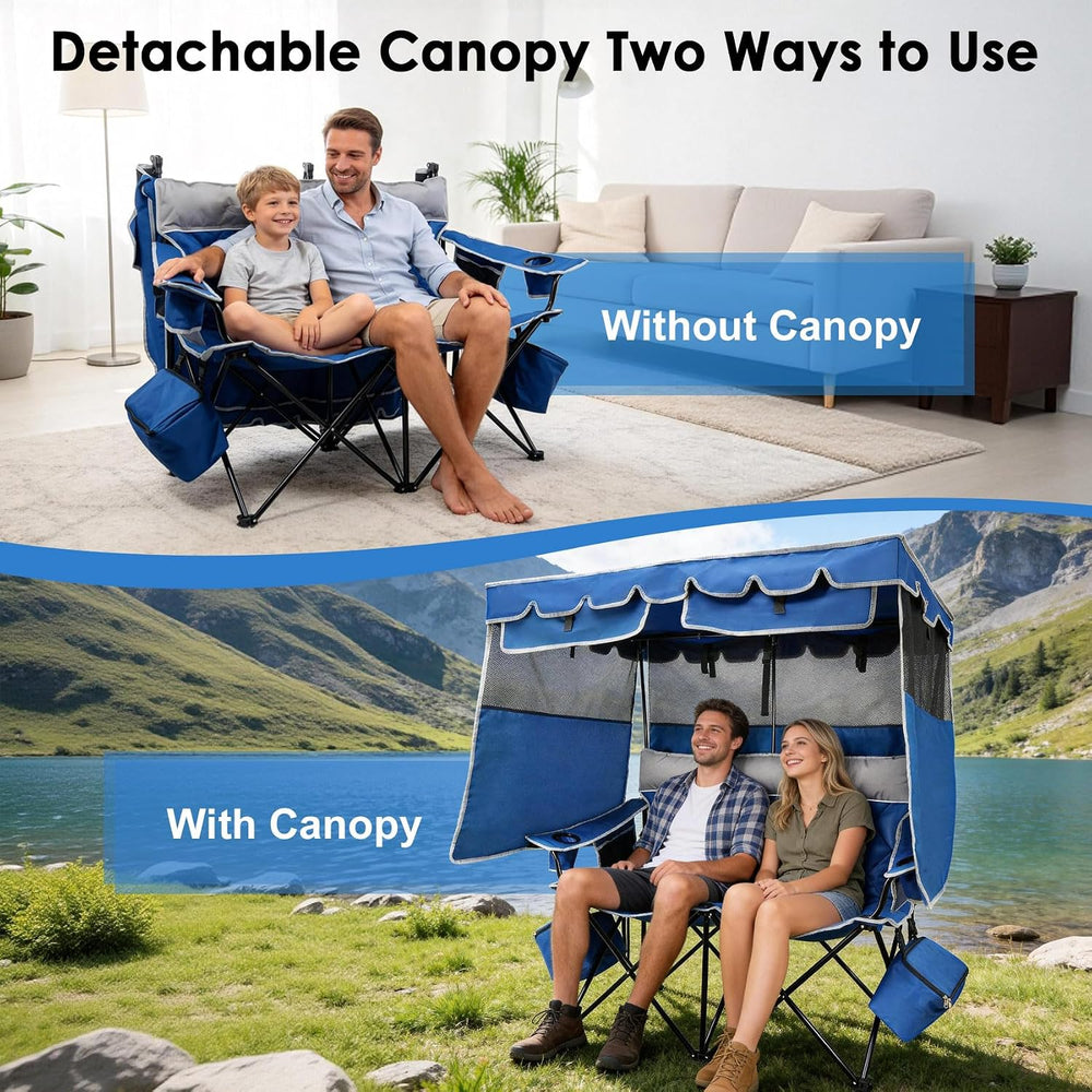 Suteck Double Camping Chair with Canopy, 660lbs Folding Loveseat with Shade