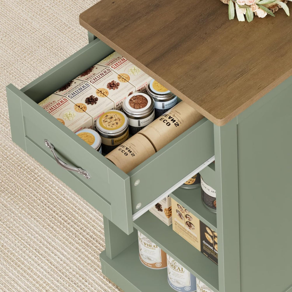 HOSTACK 47" W Kitchen Island Cart with Storage, Rolling Island Table, Green