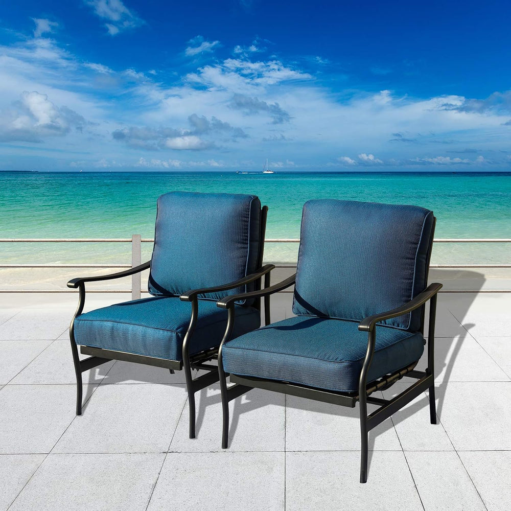 Festival Depot Patio Set of 2 Dining Chairs with Thick Cushions Metal Frame O...