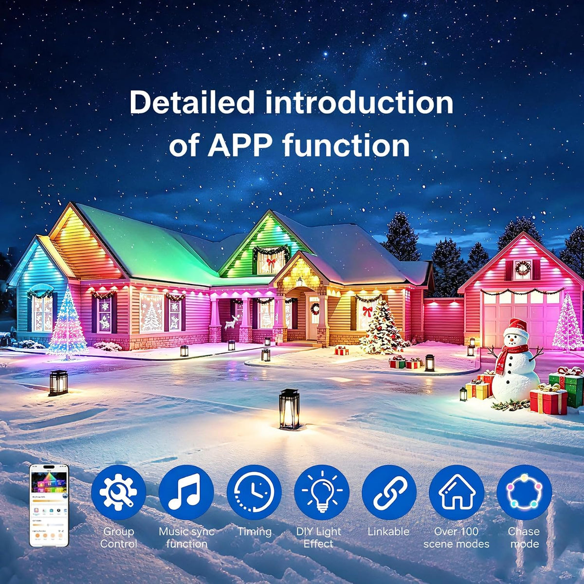 Permanent Outdoor Lights 150ft RGB+IC Outdoor String Lights App&Voice Control,IP67 Waterproof,100 Scene Modes Decoration for Home Christmas,Halloween,Holiday Decor,Timer Function