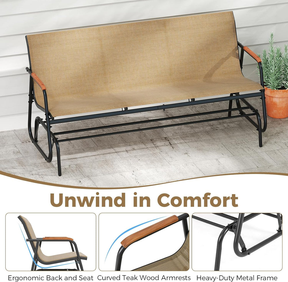 Tangkula 3-Person Outdoor Glider Bench, Patio Gliding Loveseat with Breathabl...