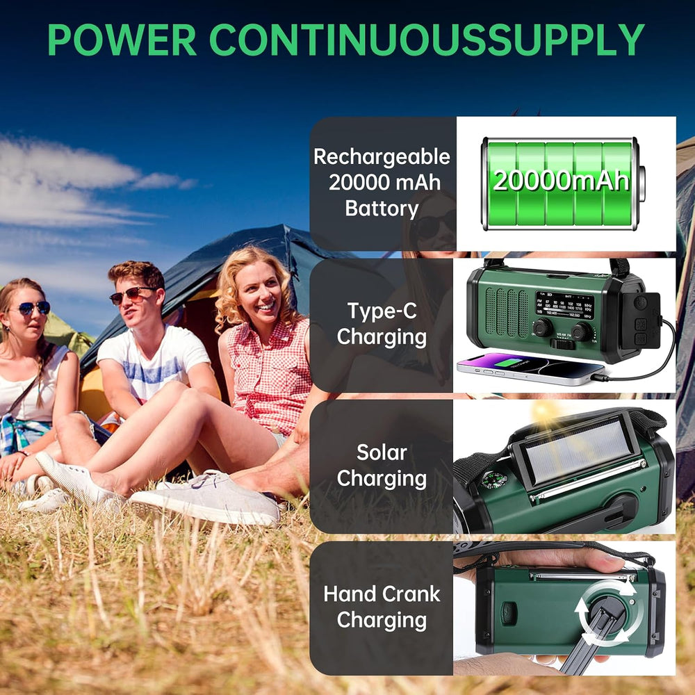 Emergency Radio Hand Crank Solar, AM/FM/NOAA Weather Radio Built-in 20000mah ...