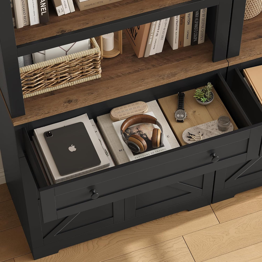 HOSTACK 72"H Bookshelf with Storage, Tall Bookcase with Deep Cabinet, Black