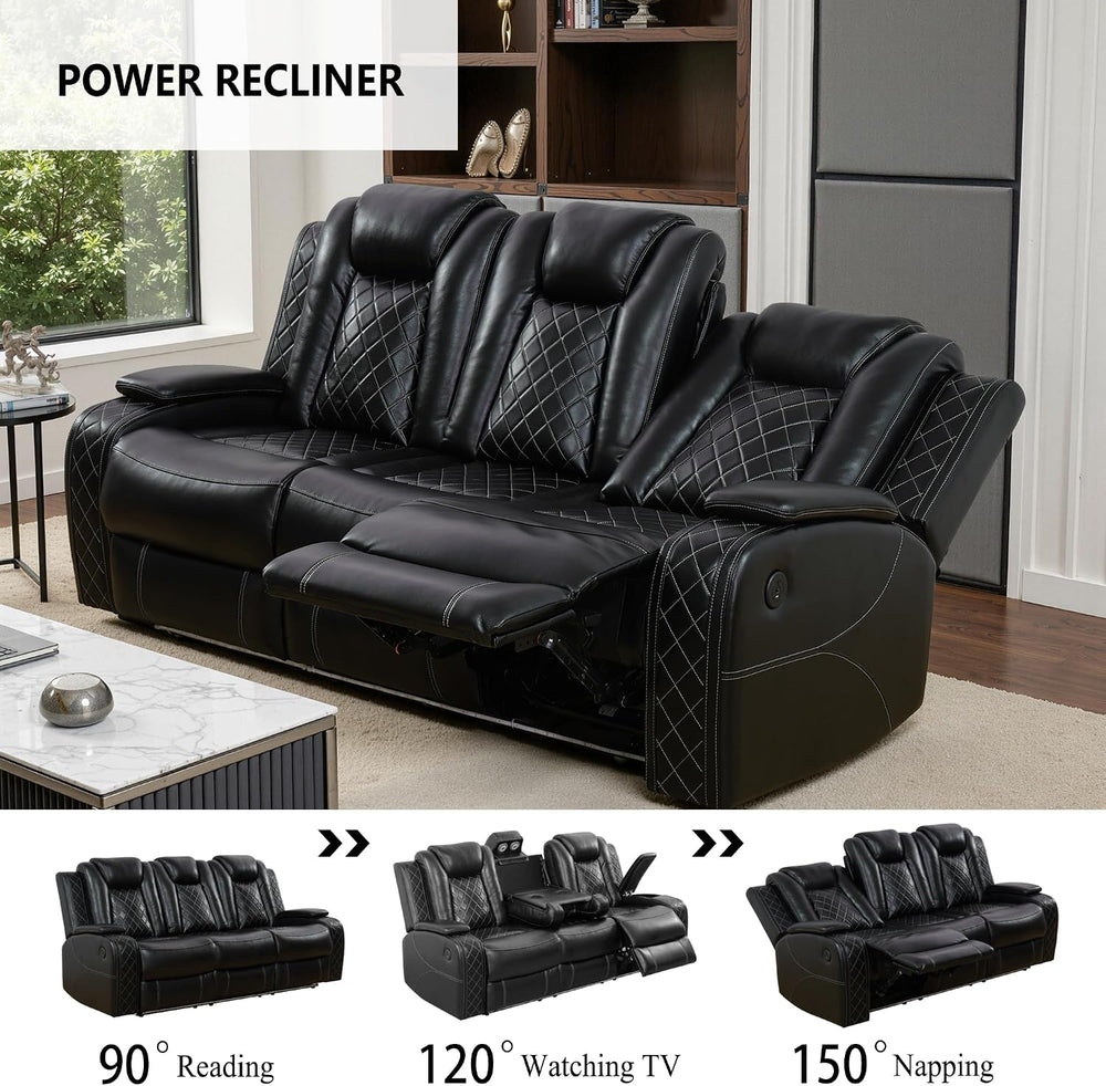 Breathing Leather Power Recliner Sofa Set, 2 Piece Faux Leather Couch and Lov...
