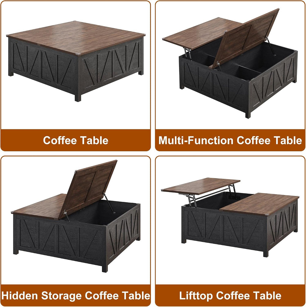 chartustriable 43.3“ Lift Top Coffee Table with Storage, Farmhouse Coffee Tab...