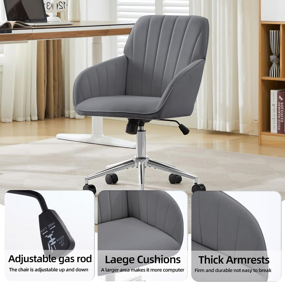 YITAI Velvet Office Desk Armchairs with Silver Base and Wheels,Modern Height ...
