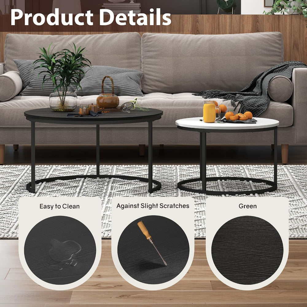 Otterease Nesting Tables Set of 2, Small Round Coffee Table for Living Room