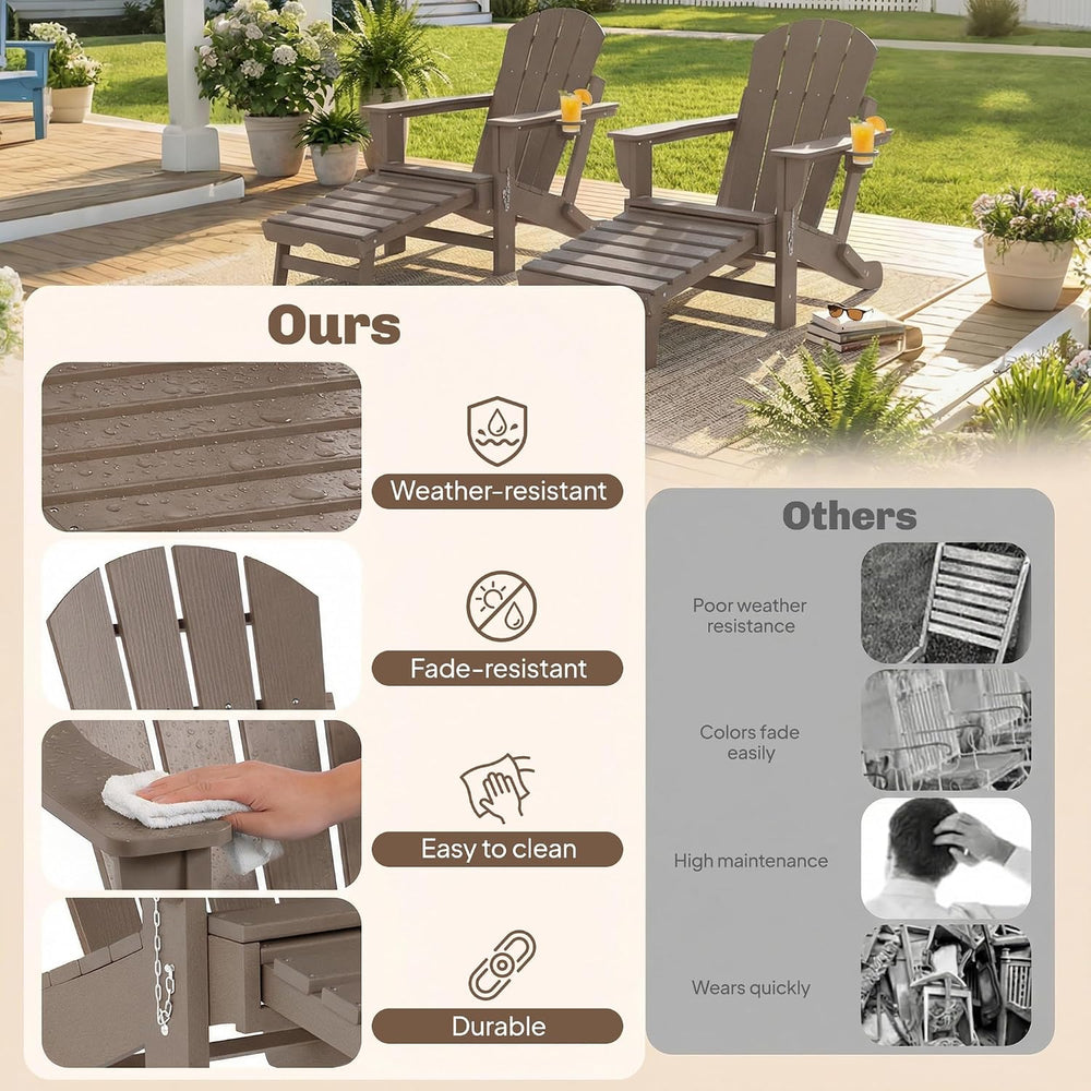 Outsunny Folding Adirondack Chair Set of 2 with Retractable Ottoman Brown