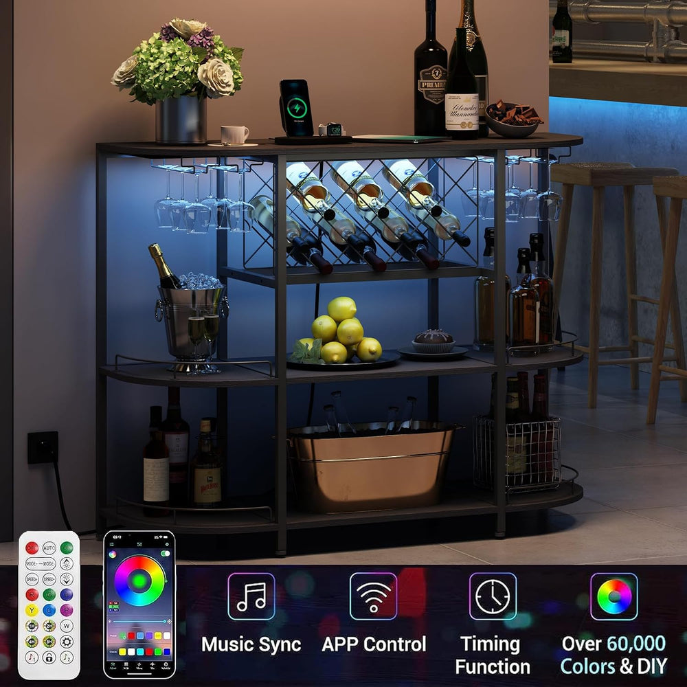 ZOPEND Wine Cabinet Coffee Table with Power Socket and LED Light, Three Tiers...
