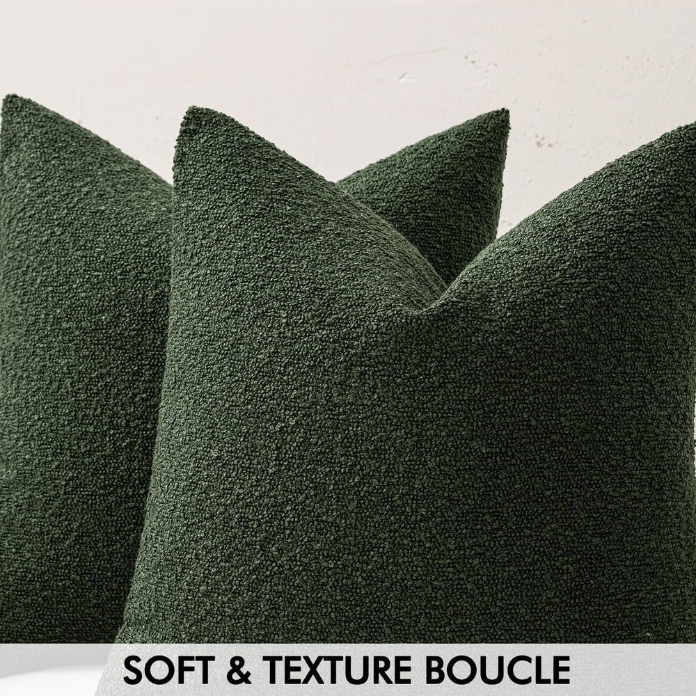 MIULEE 24x24 Decorative Euro Sham Boucle Couch Pillow Covers Dark Green