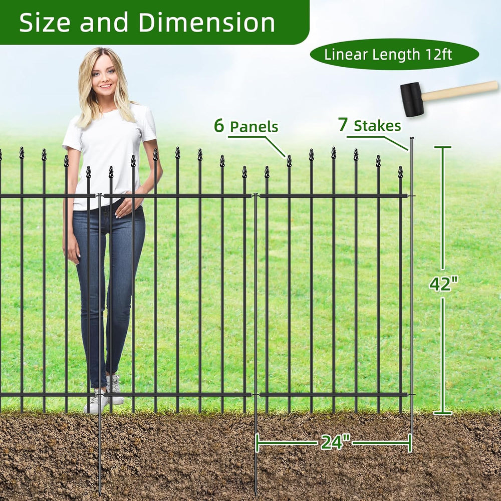 42” x 12’ No-Dig Metal Garden Fence with Stakes, Panels Fencing for Dogs