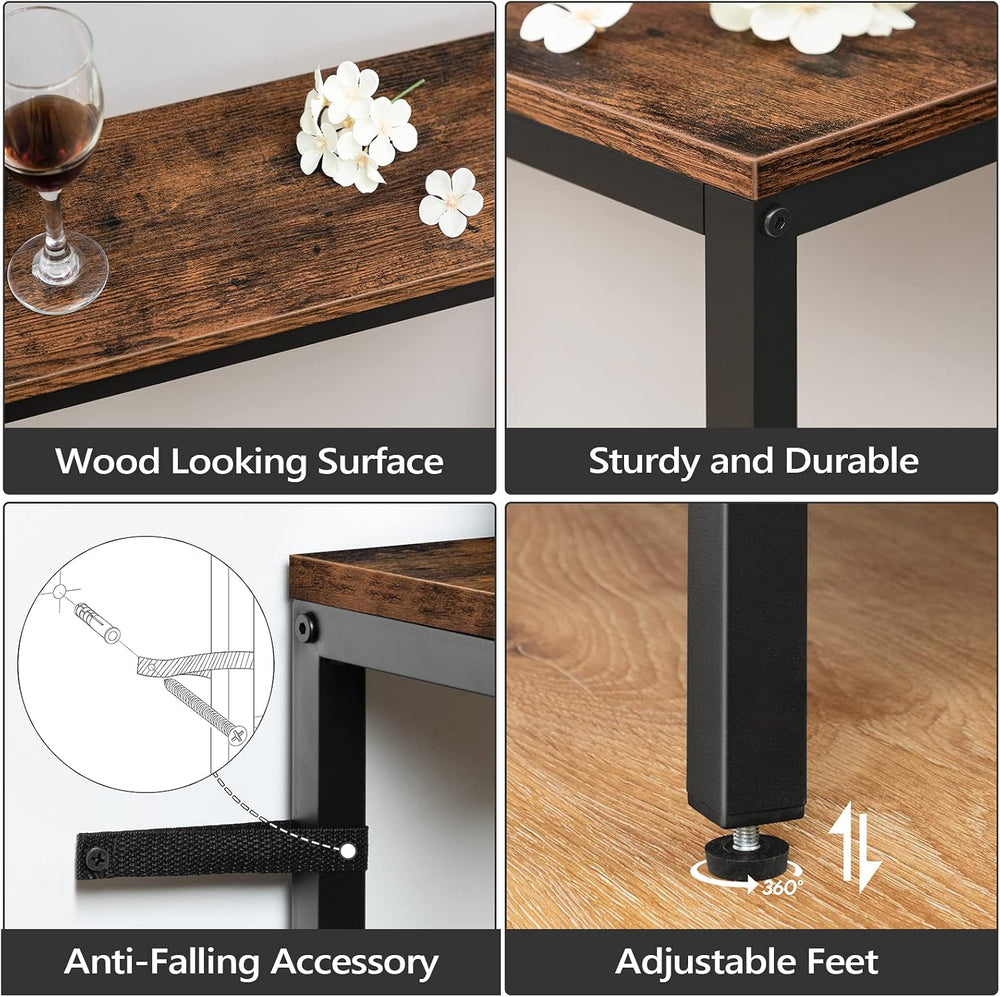 MAHANCRIS 63" Console Table with Power Outlet, Narrow Sofa Table, Brown