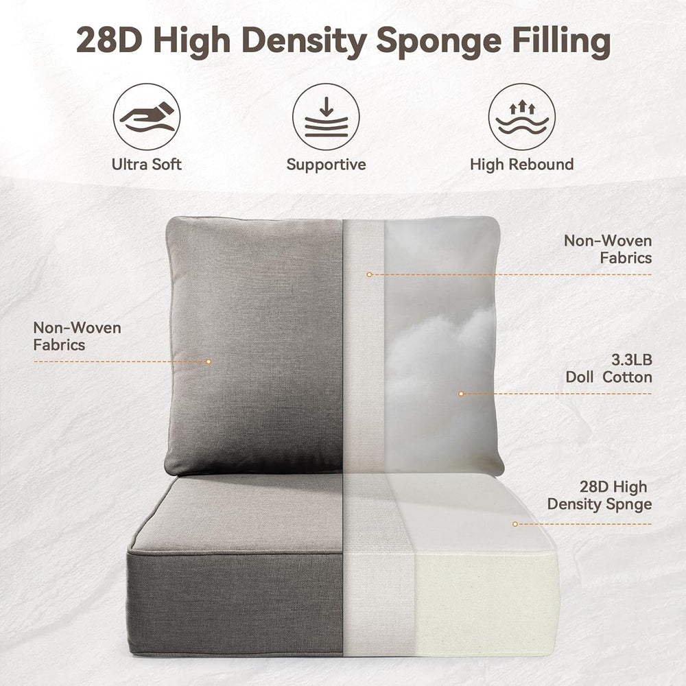 6" Thick Outdoor Cushions 22x24x6, 3-Set Deep Seat Patio Cushions with R...