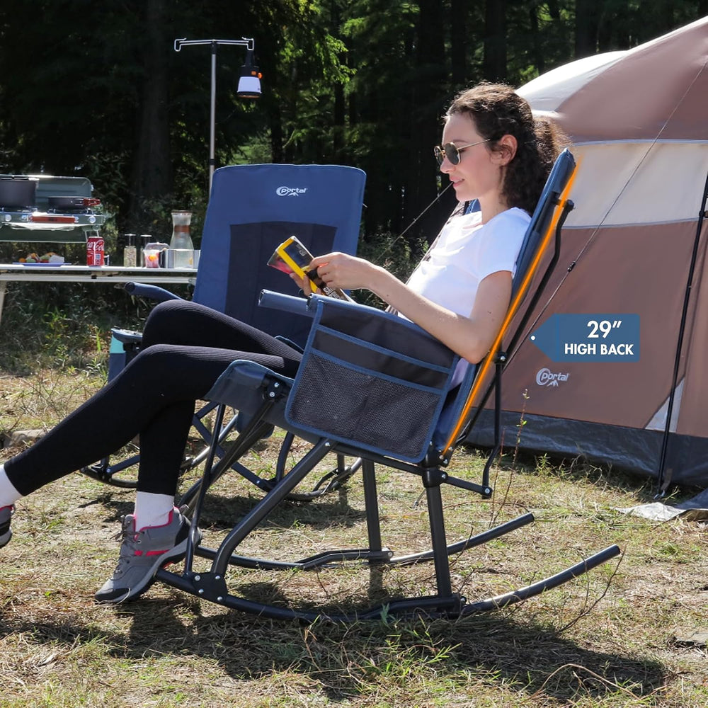 Portal Oversized Folding Rocking Camping Chair Portable Outdoor 400 lb Blue