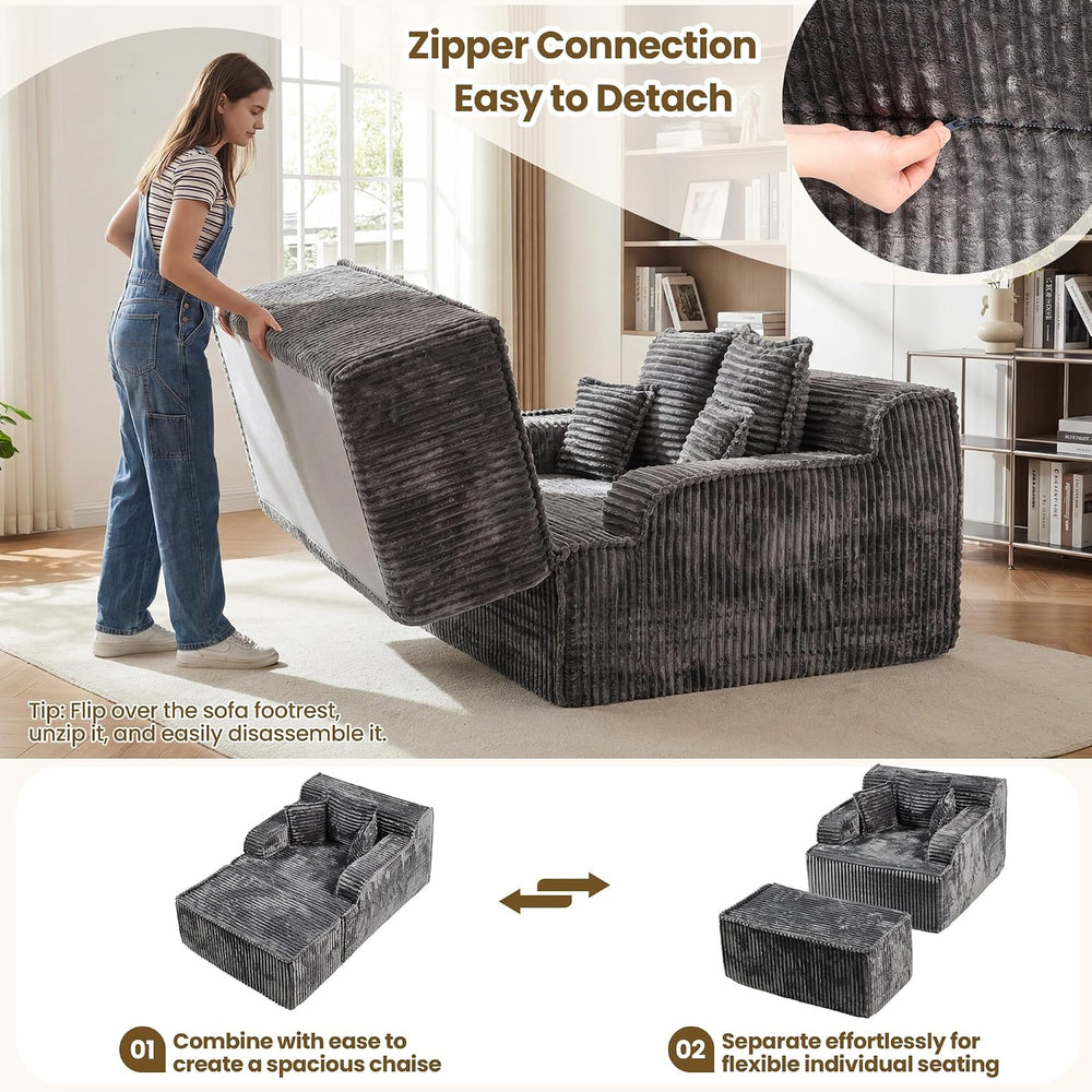 Chaise Lounge Chair Indoor,Boneless Chair with Ottoman,Comfy Reading Chair fo...