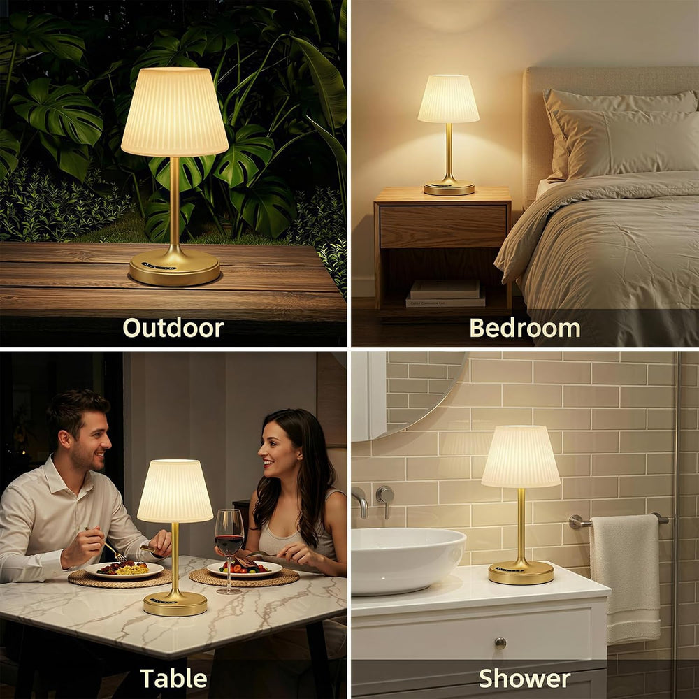 Waterproof Shower Lamp, 4000mAh Cordless Table Lamp, 3-Color Dimmable -Gold