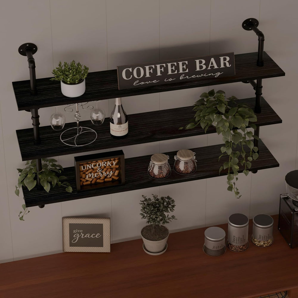 HDDFER Industrial Pipe Shelving Rustic Black Wall Shelves with Wood Planks In...