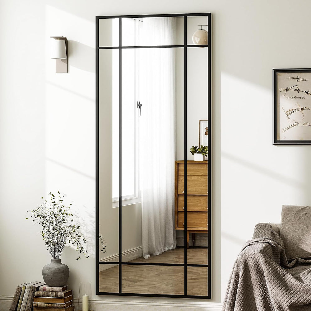 HARRITPURE Windowpane Full Length Mirror, 71"x30" Floor Mirror, Black