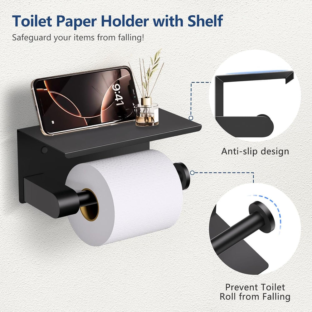 TQKAG Bathroom Hardware Set Black, 5 Piece Bathroom Towel Bar Holder Sets