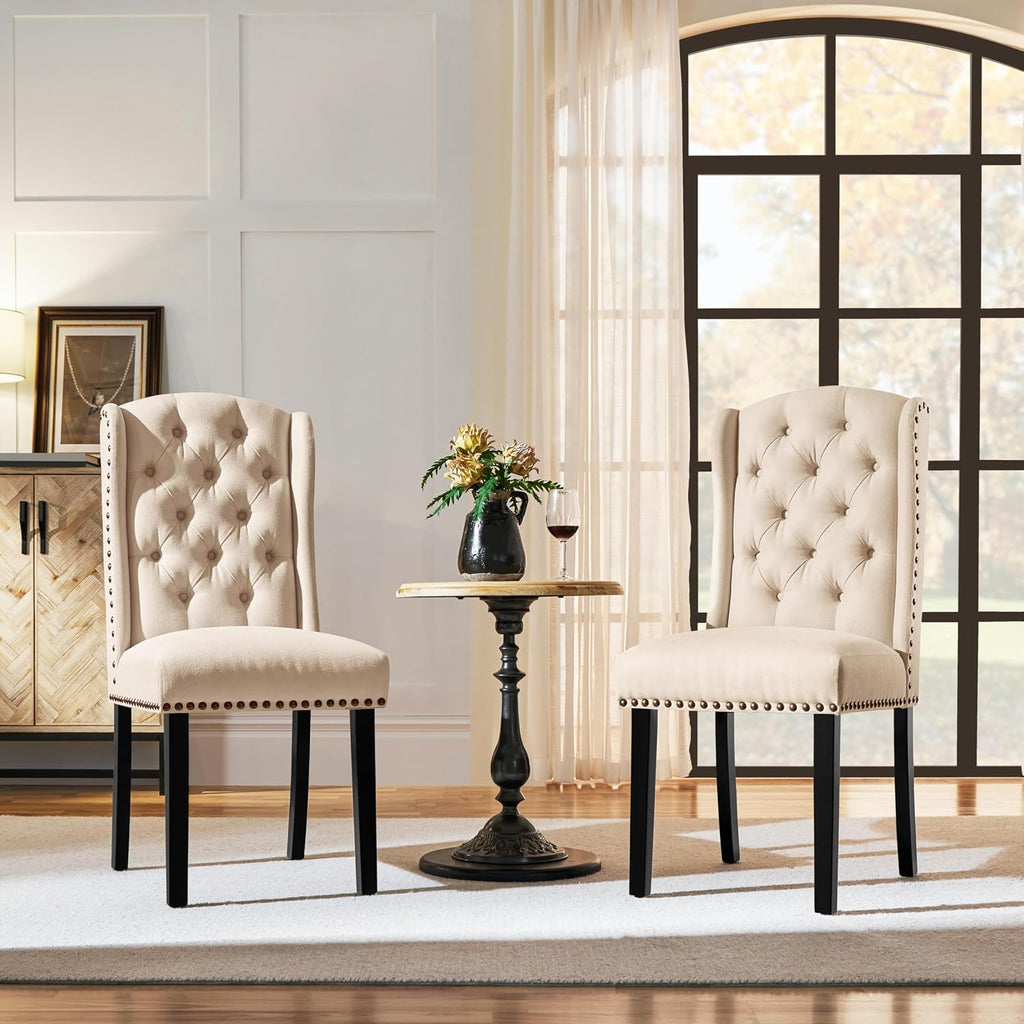 Yaheetech Upholstered Dining Chairs Set of 2 Button Tufted Chairs Beige