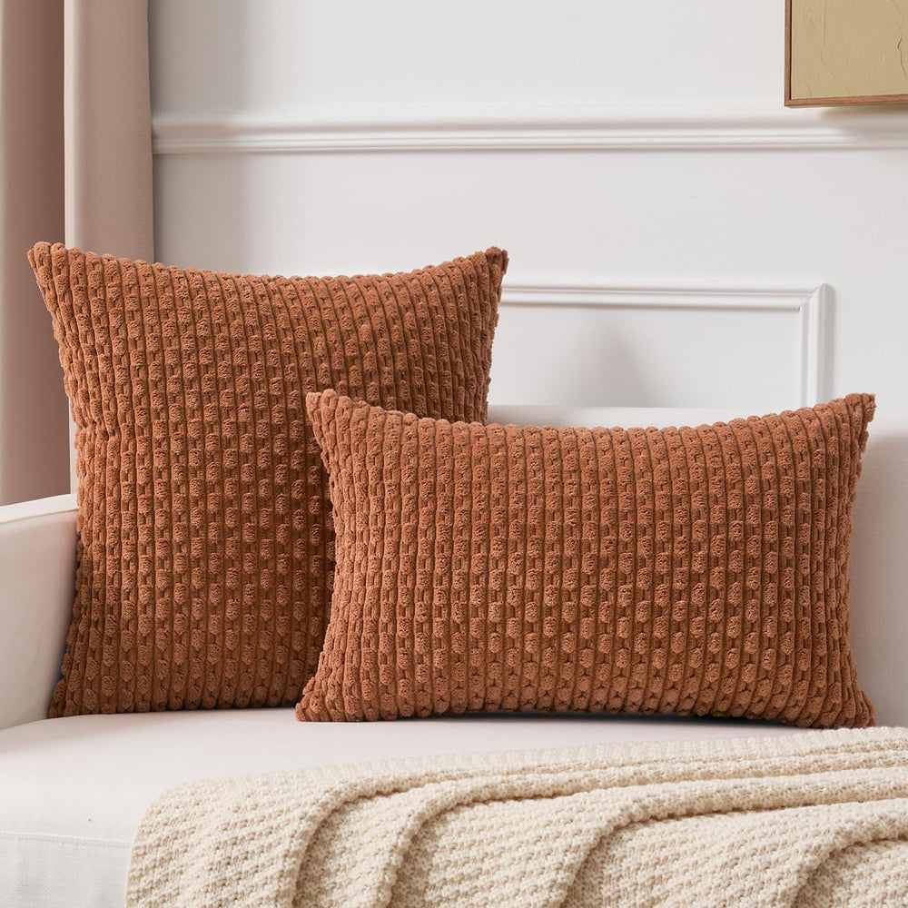 Kevin Textile Soft Corduroy 28x28 Inch Pillow Covers 2 Pack, Burnt Orange