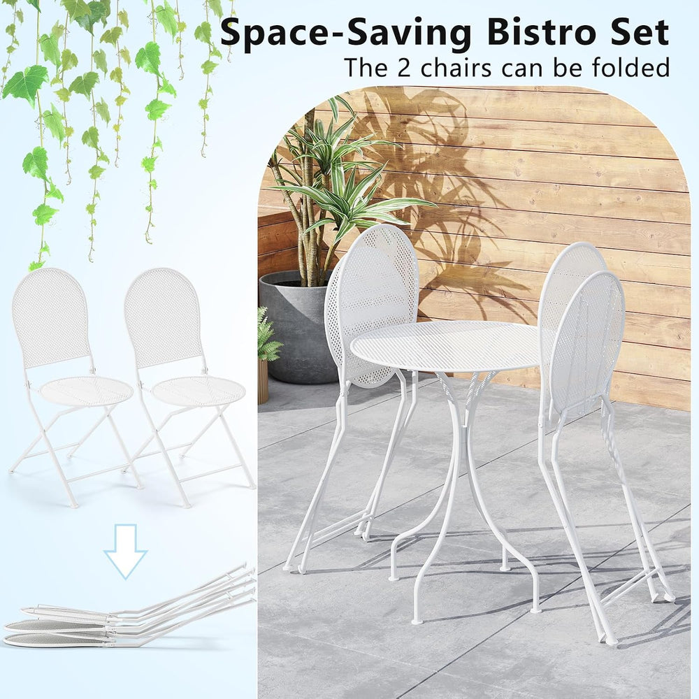 Tangkula 3 Pieces Patio Bistro Set, Metal Table and Folding Chair Set for 2, ...