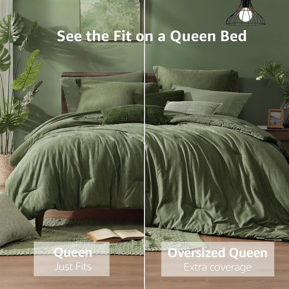 Monbix Queen Comforter Set Olive Green 7 Pieces Bed in a Bag