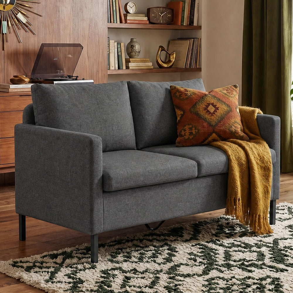 TYBOATLE 51'' Dark Grey Small Couch Loveseat, 2-Seater Linen Sofa