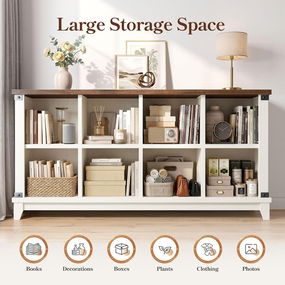 EnHomee Farmhouse 8 Cube Storage Organizer for Living Room, White