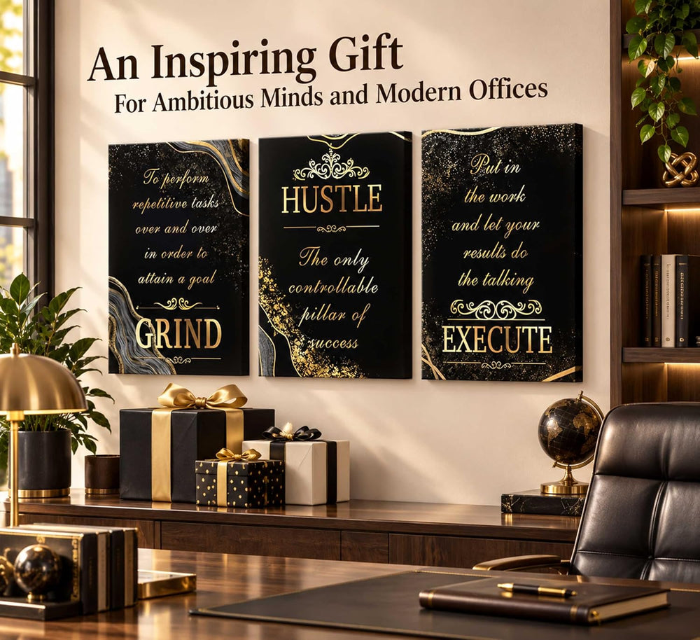 3 Pcs Black Gold Inspirational Office Canvas Wall Art 12x16in