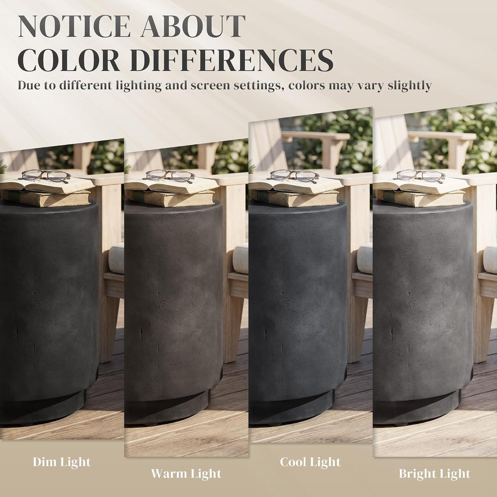 HOMCOM Outdoor Side Table Round Small End Table Concrete Finish Dark Gray