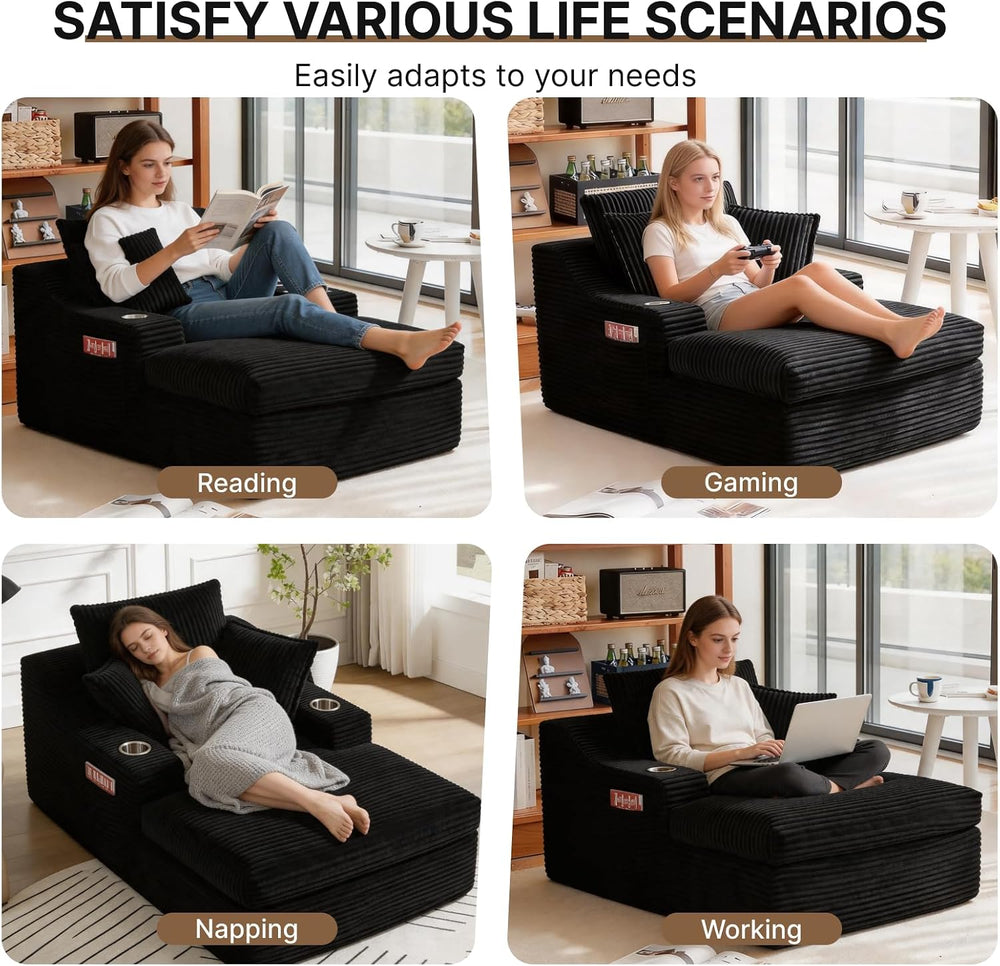 Oversized Chaise Lounge Chair Indoor, Upholstered Sleeper Sofa Bed