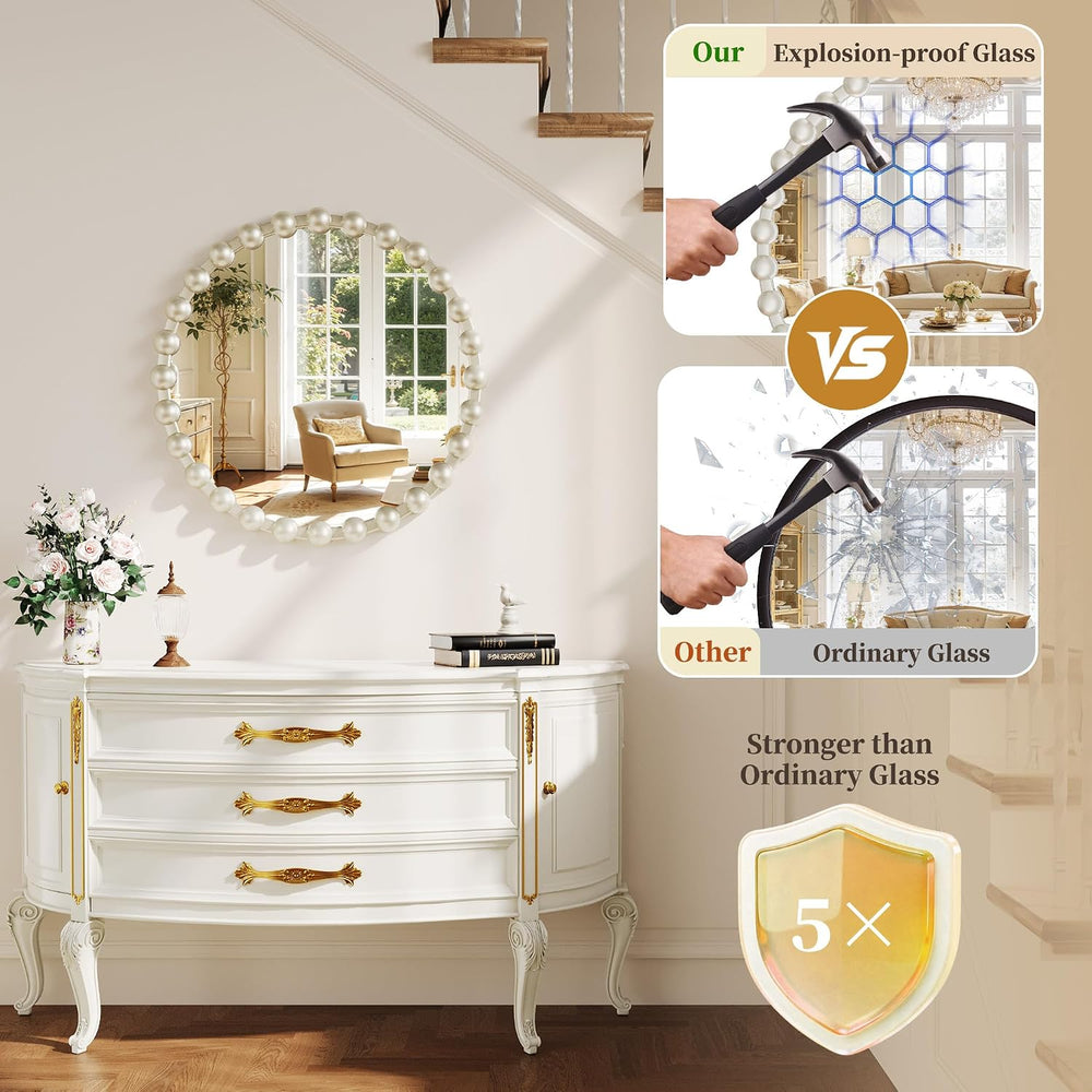 24 Inch Silver Round Mirror for Wall, Modern Decorative Vanity Wall Mirror