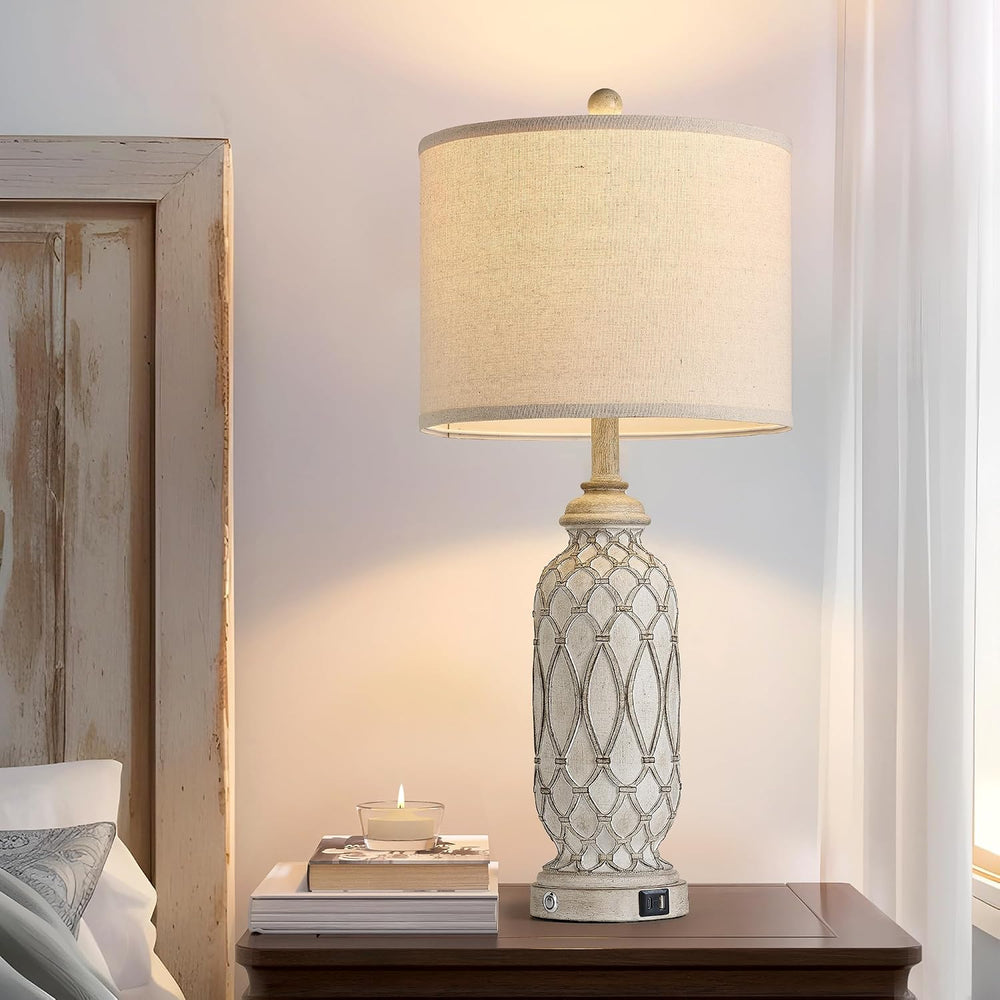 Farmhouse Table Lamps for Bedroom Set of 2, 28" Rustic Bedside Lamp with...