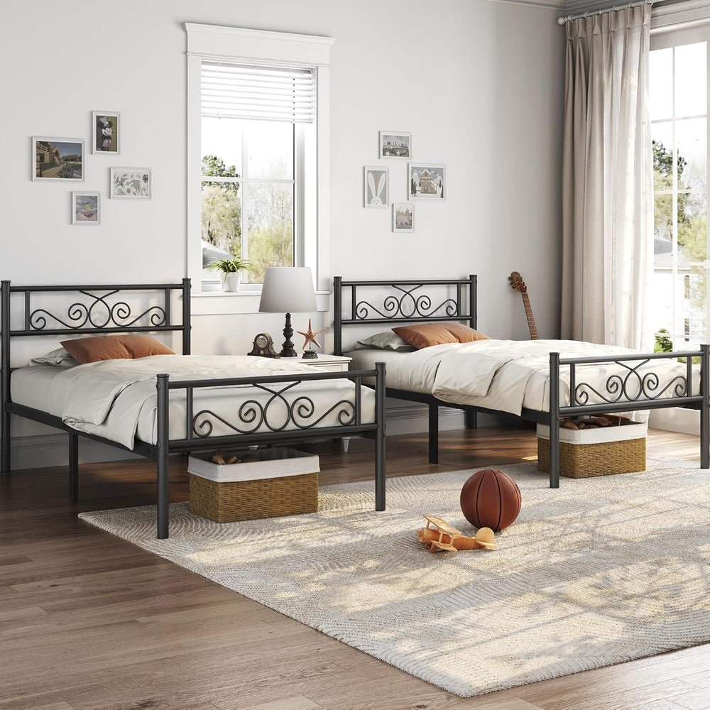 Yaheetech Twin Metal Bed Frame with Scroll Headboard and Footboard Black