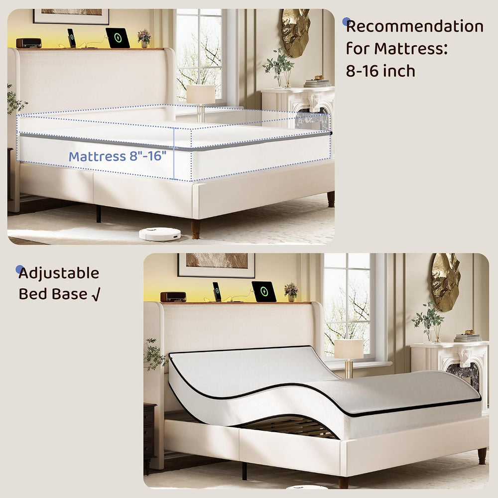 BRELTAM King Size Bed Frame with 51.2" Tall Headboard Wingback Linen Uph...