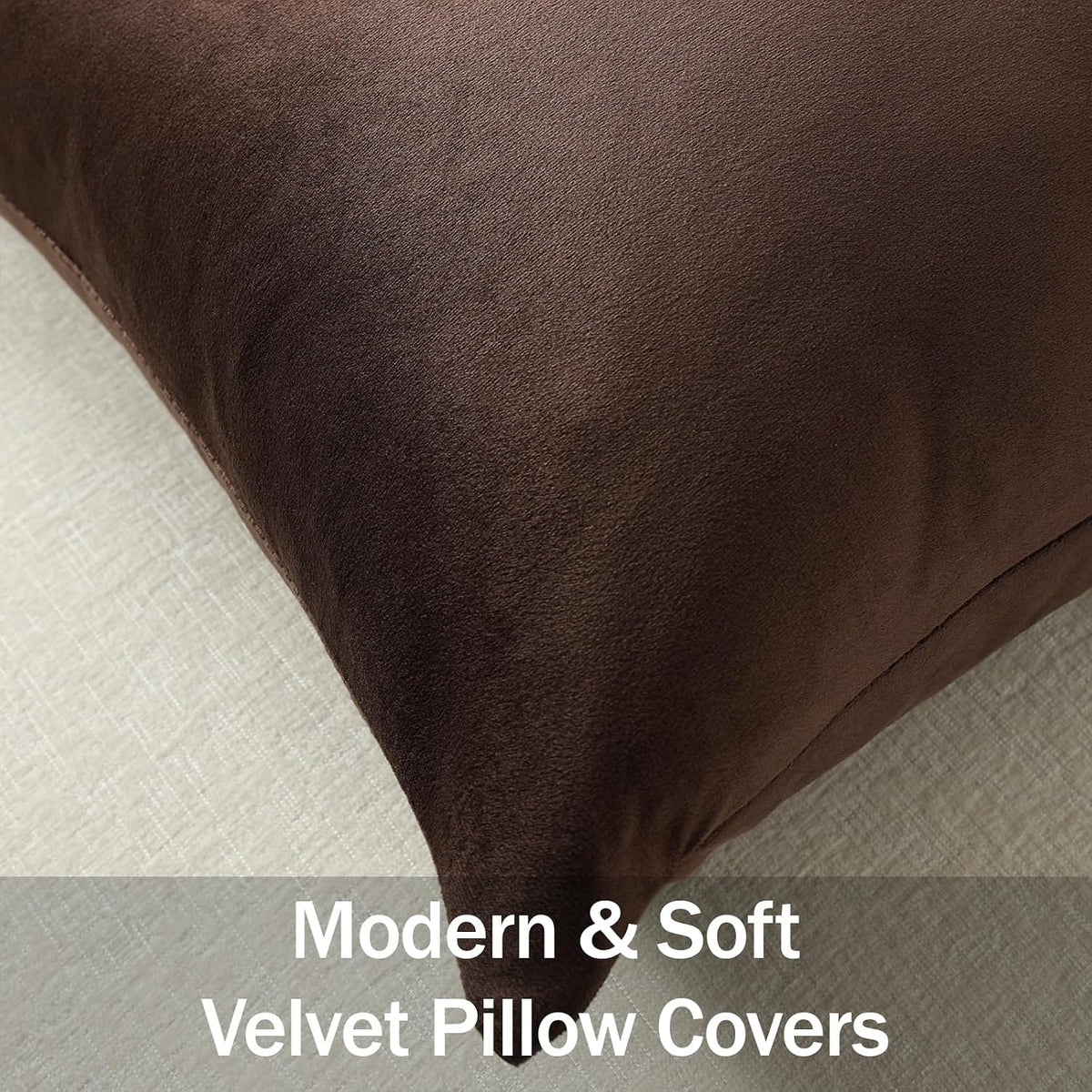 DEZENE Euro Sham Covers 26x26 Chocolate Brown: Pack of 2 Cozy Soft Velvet Square Modern Luxury Decorative Throw Pillow Cases for Sofa Couch Living Room Bed Home Decor