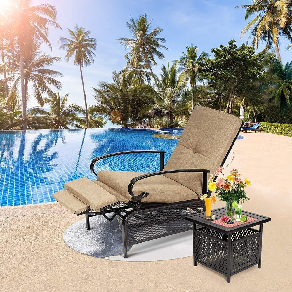Skiway Outdoor Patio Recliner with Hand-Woven Wicker, Rust-Resistant Frames a...
